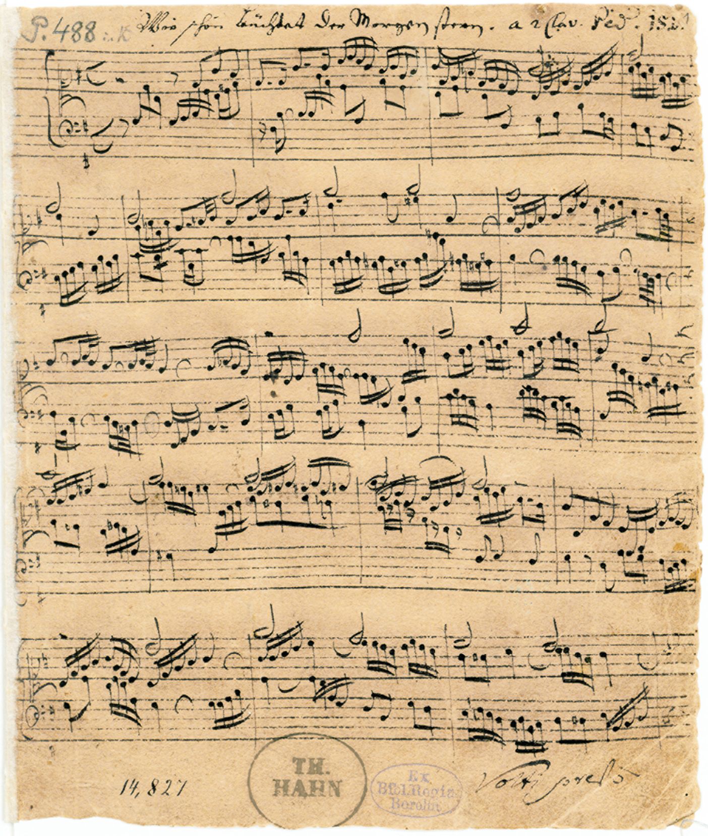 Manuscrit du prélude de choral Wie schön leuchtet der Morgenstern, BWV 739, composé à Arnstadt. C'est le plus ancien manuscrit de Bach conservé
