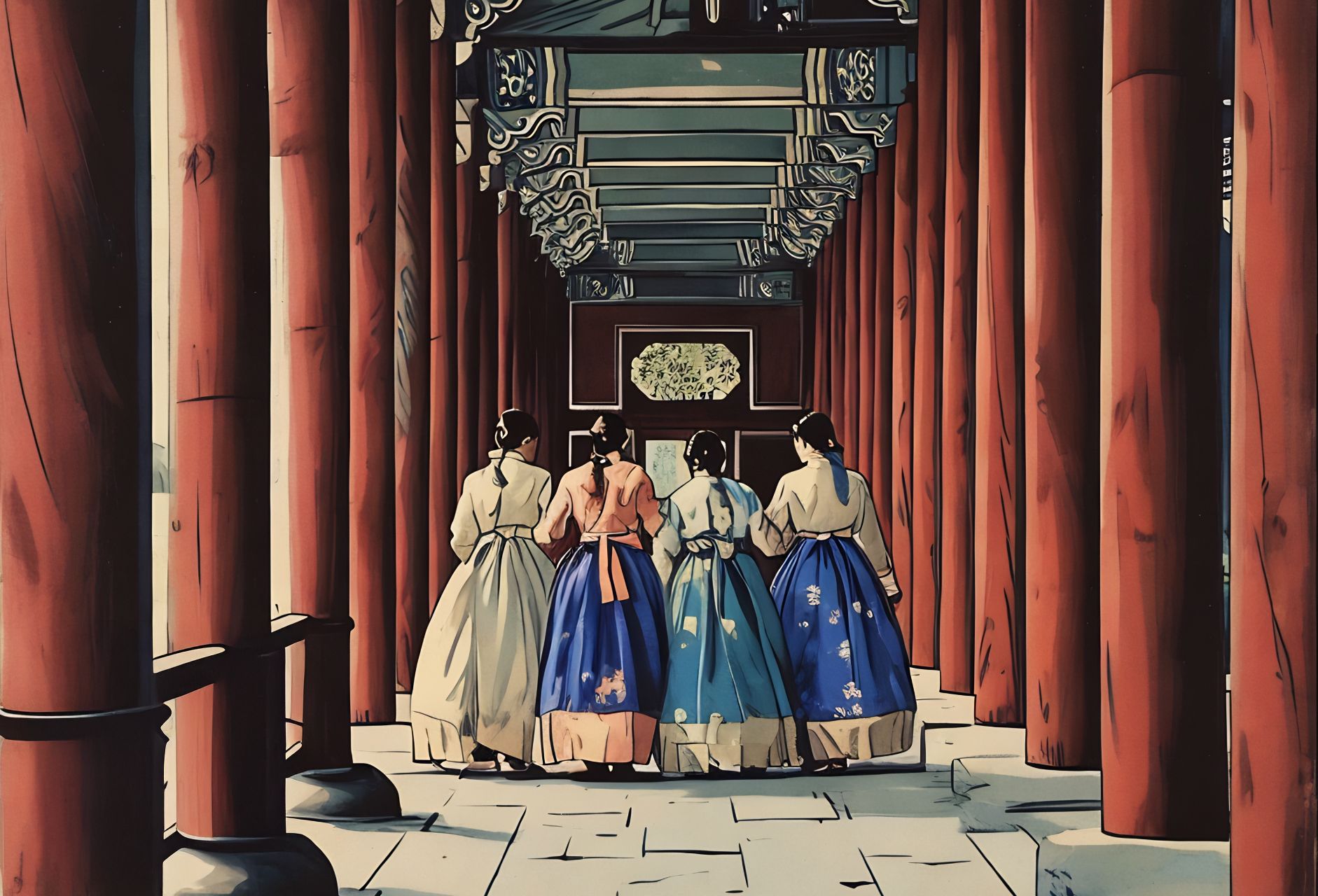 Coréennes en hanbok