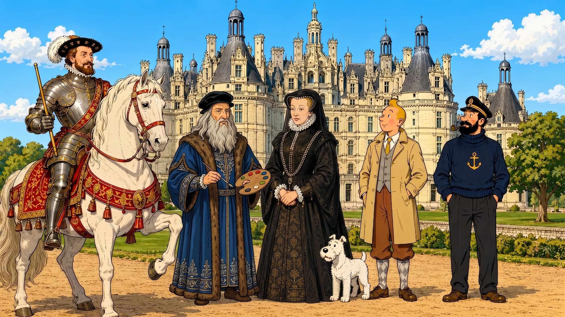 Chateaux de la Loire en famille avec François 1er, Leonardo da Vinci, Catherine de Médicis, Tintin, Milou et le Capitaine Haddock