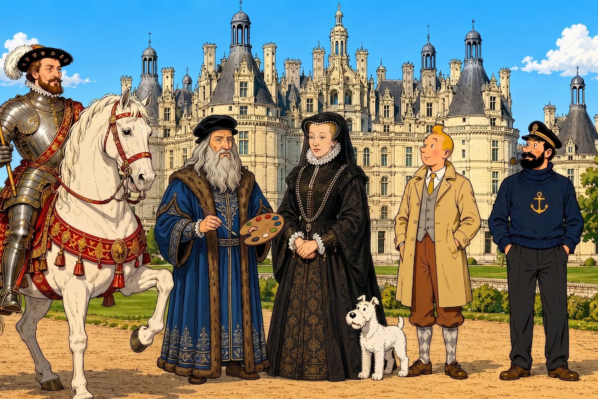Chateaux de la Loire en famille avec François 1er, Leonardo da Vinci, Catherine de Médicis, Tintin, Milou et le Capitaine Haddock