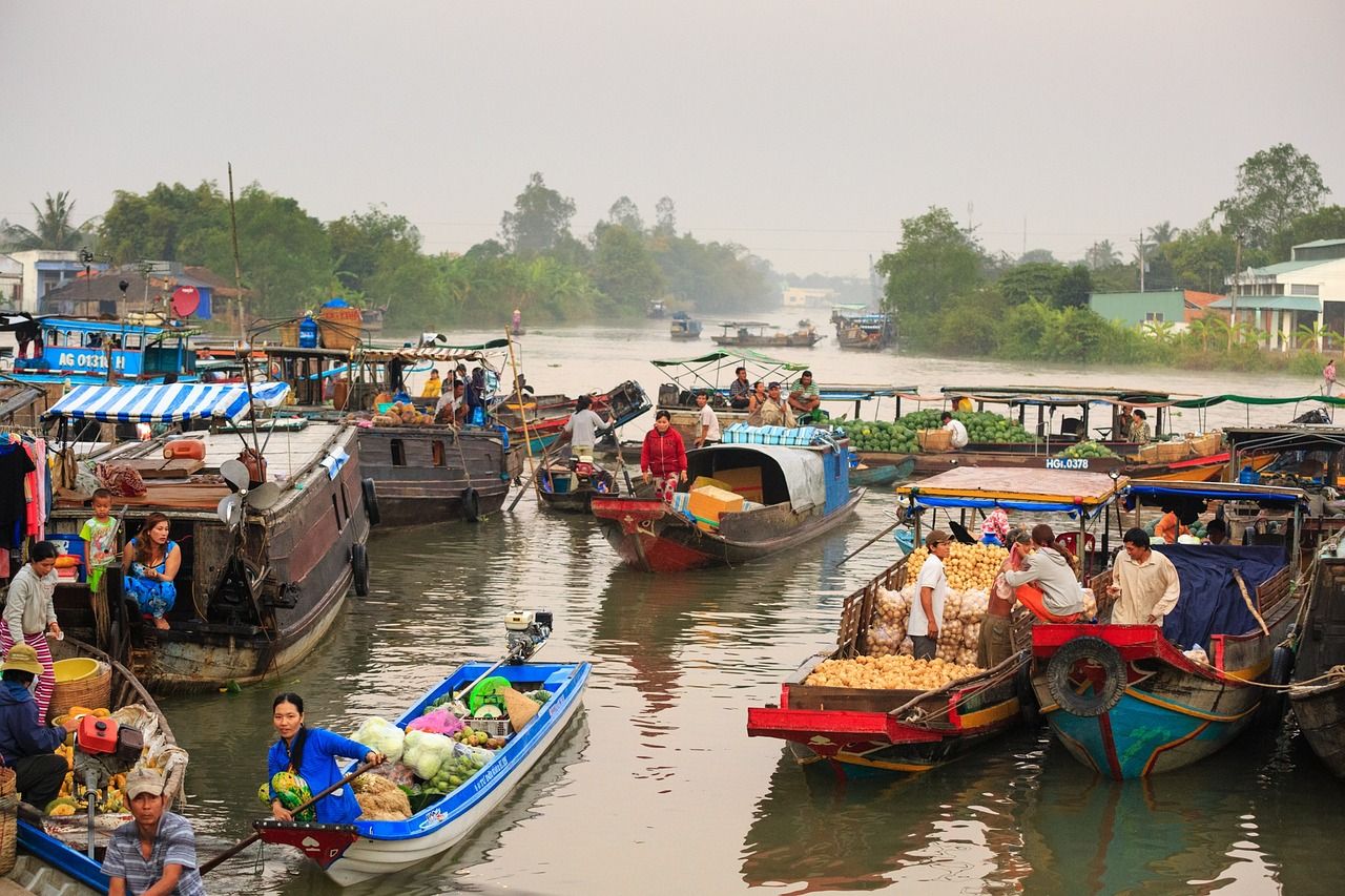 Marché flottant sur le delta du Mékong - Vietnam