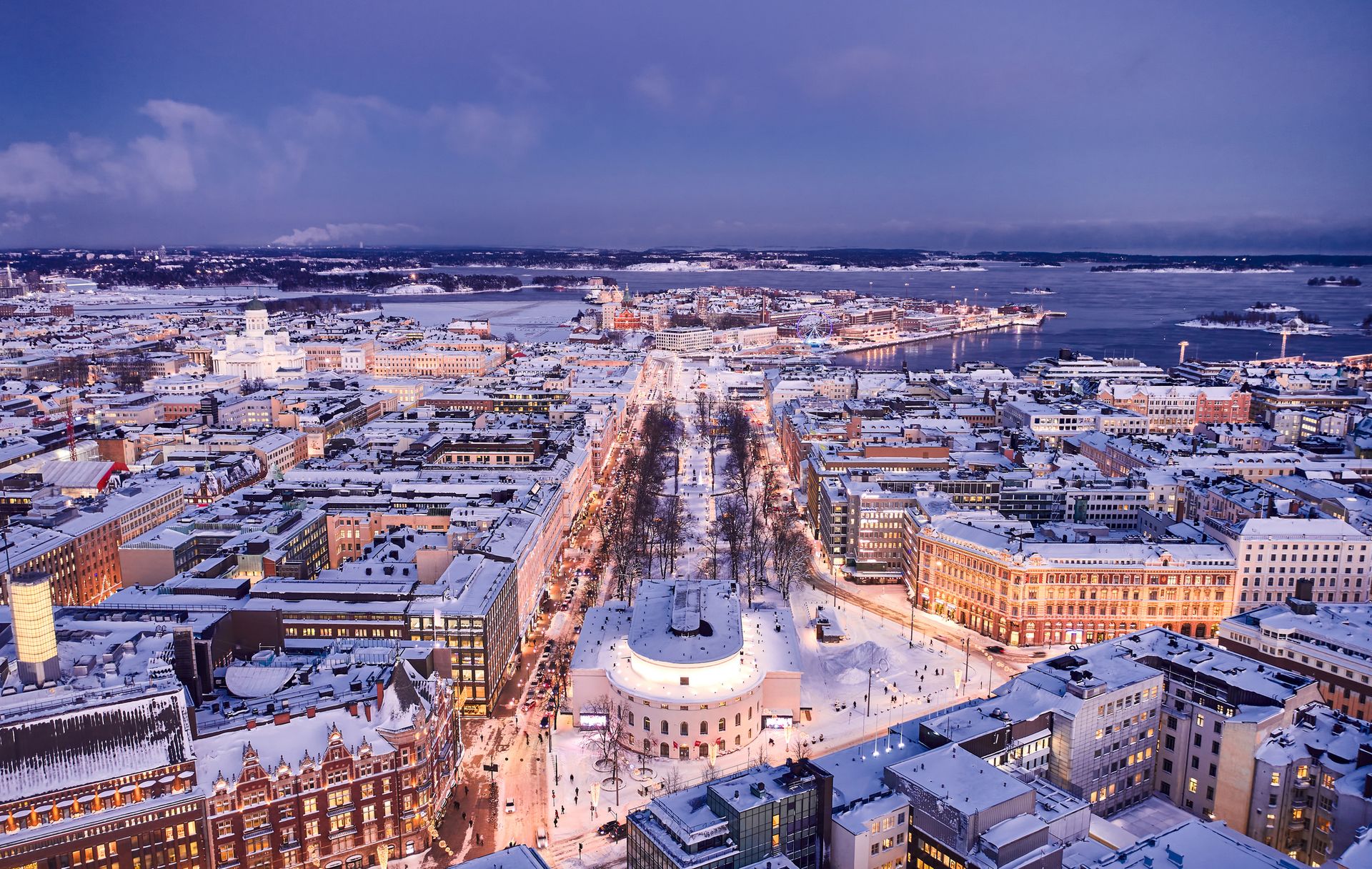 Vue aérinne d'Helsinki en hiver