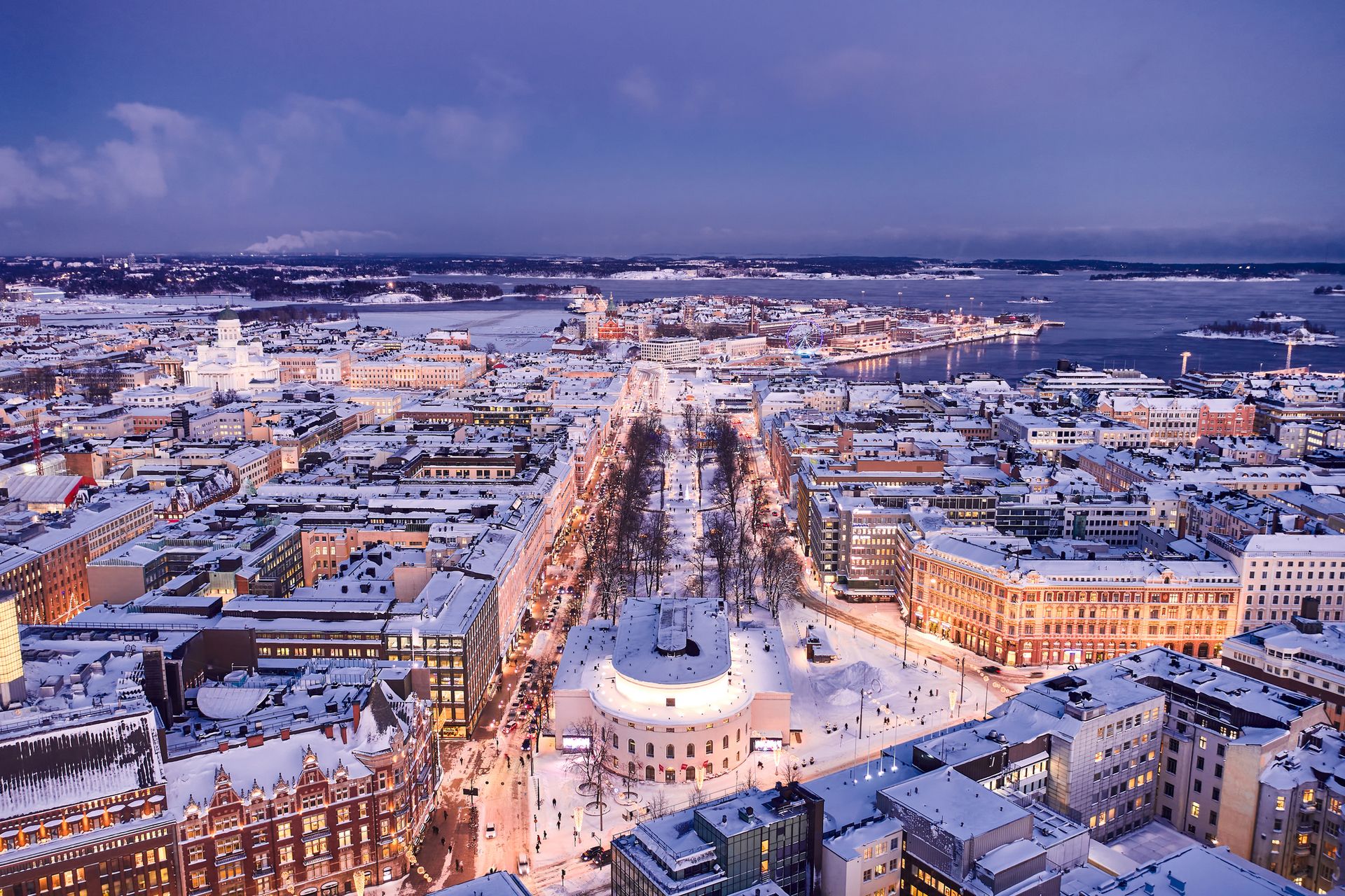 Vue aérinne d'Helsinki en hiver