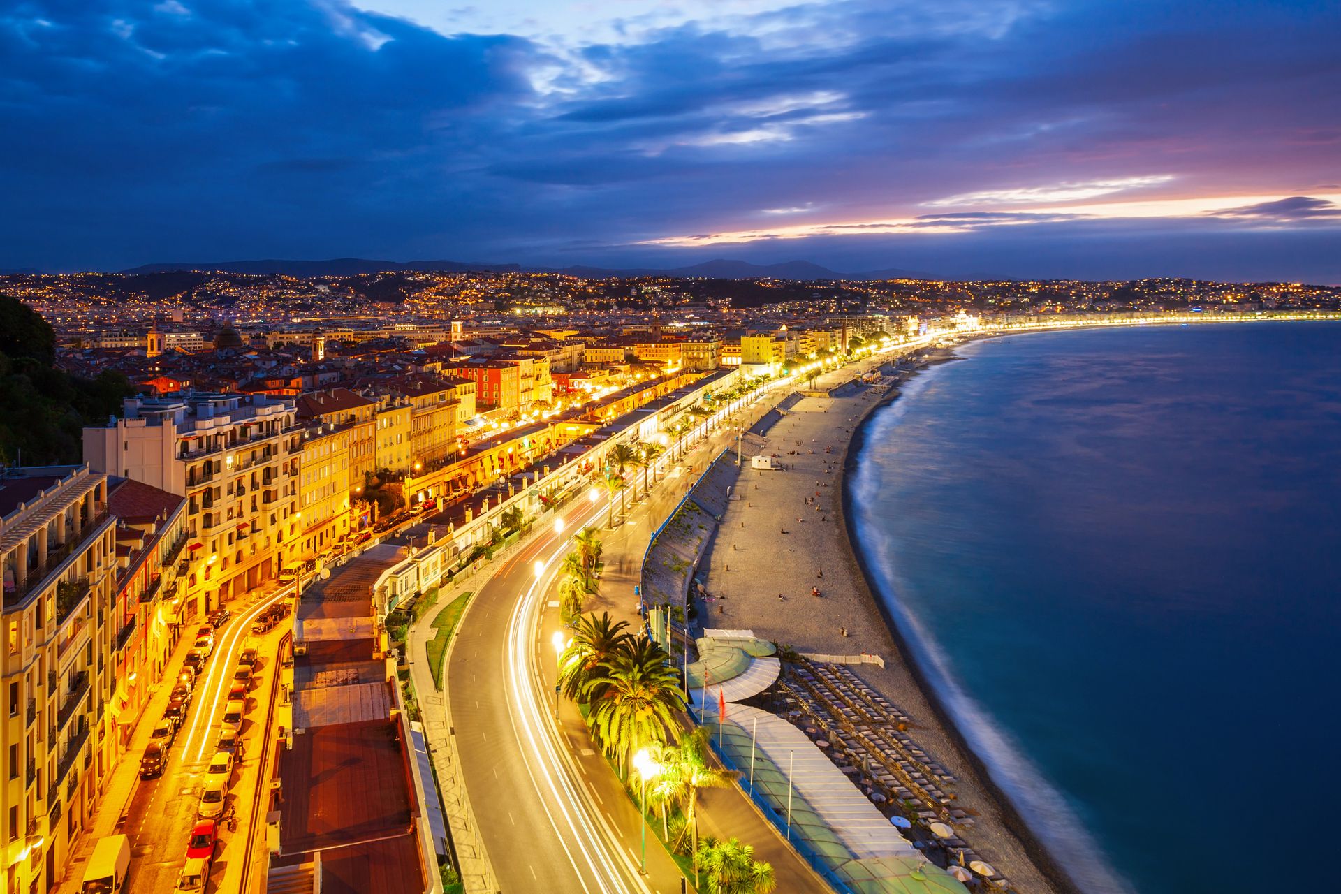 Vue aérienne de la promenade des anglais, Nice, Provence-Alpes-Côte d'Azur, France