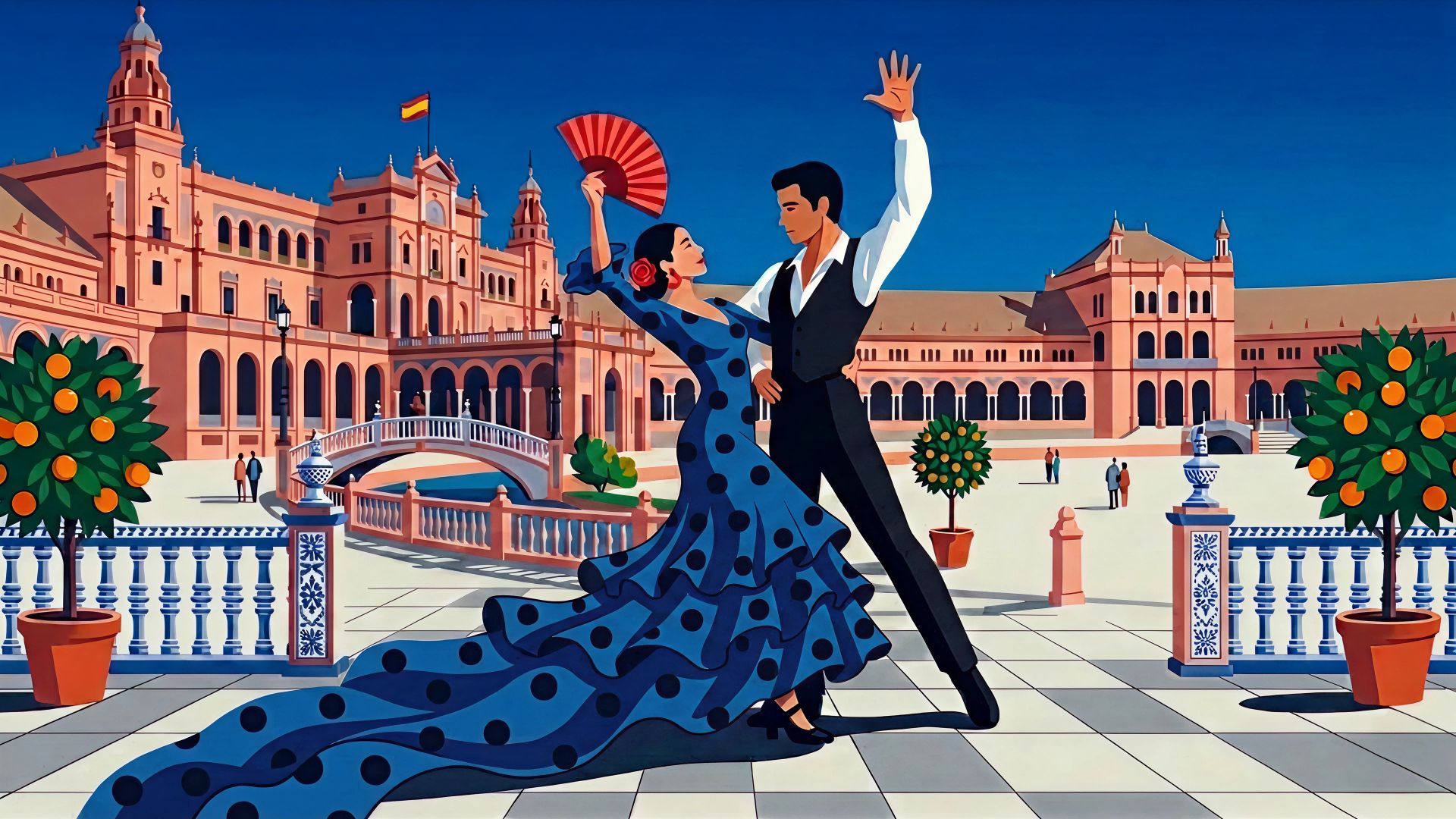 Danseurs de flamenco sur la place d'Espagne à Séville - Andalousie, Espagne
